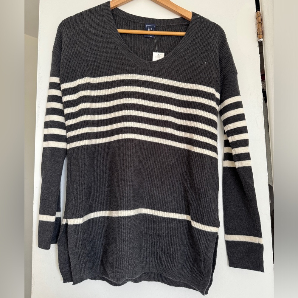 Long V-Neck Sweater With Stripes